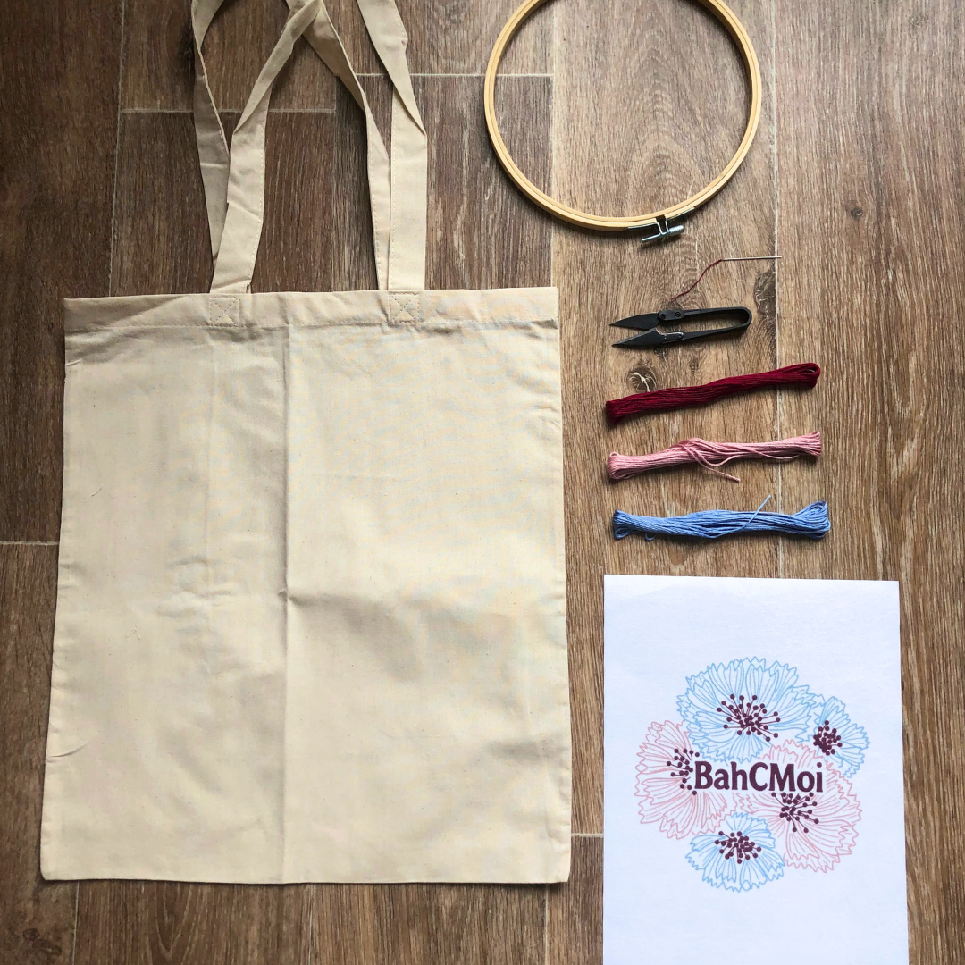 Box tote bag brodé - kit broderie DIY